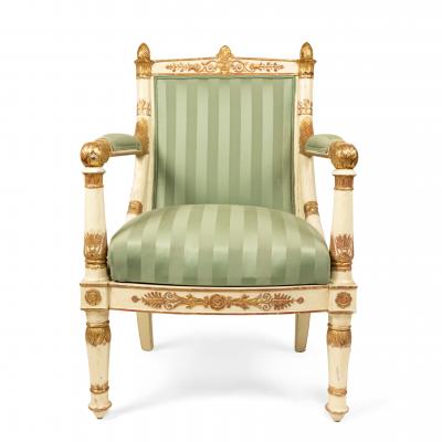 Pair of French Empire Striped Arm Chairs