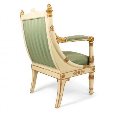 Pair of French Empire Striped Arm Chairs