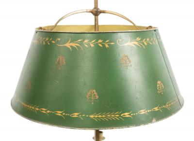Pair of French Empire Style Bronze Table Lamps with Green Tole Shade
