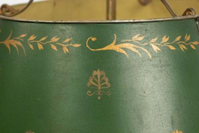 Pair of French Empire Style Bronze Table Lamps with Green Tole Shade