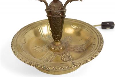 Pair of French Empire Style Bronze Table Lamps with Green Tole Shade