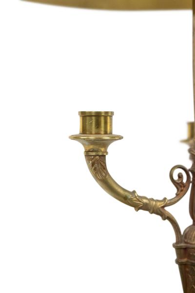 Pair of French Empire Style Bronze Table Lamps with Green Tole Shade