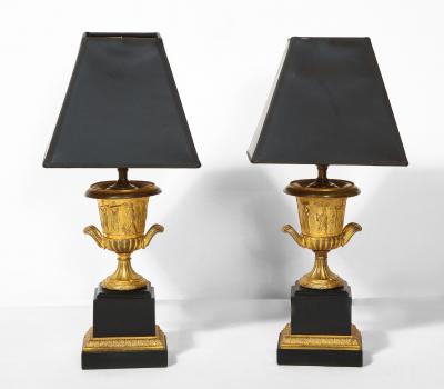 Pair of French Empire Style Bronze Urn Lamps