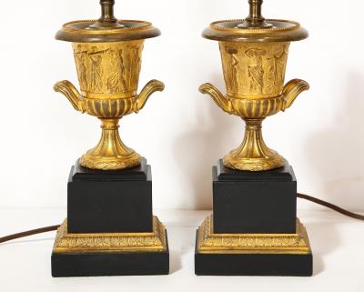 Pair of French Empire Style Bronze Urn Lamps