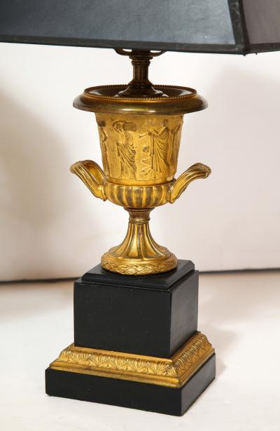 Pair of French Empire Style Bronze Urn Lamps