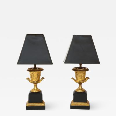 Pair of French Empire Style Bronze Urn Lamps