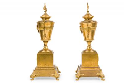 Pair of French Empire Style Gilt Bronze Urns