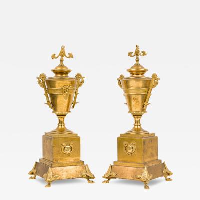 Pair of French Empire Style Gilt Bronze Urns