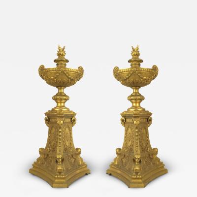 Pair of French Empire Style Gilt Bronze Urns