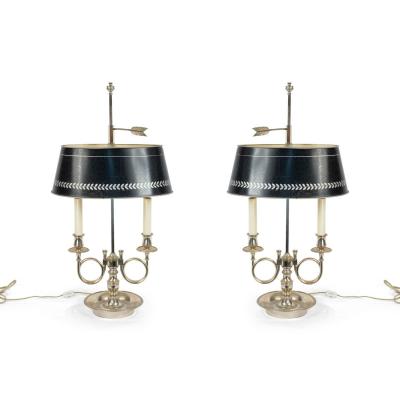 Pair of French Empire Style Silver Plate Table Lamps