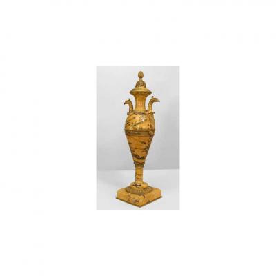 Pair of French Empire style 19th Cent yellow marble urns