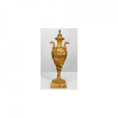 Pair of French Empire style 19th Cent yellow marble urns