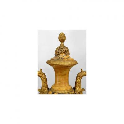 Pair of French Empire style 19th Cent yellow marble urns