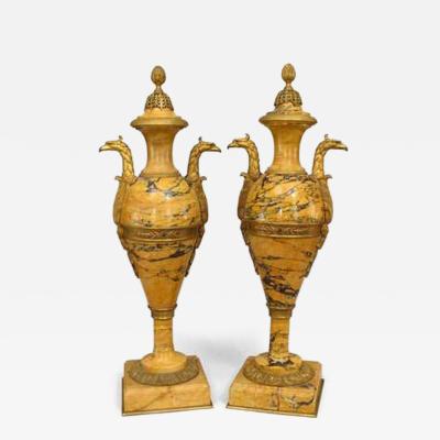 Pair of French Empire style 19th Cent yellow marble urns
