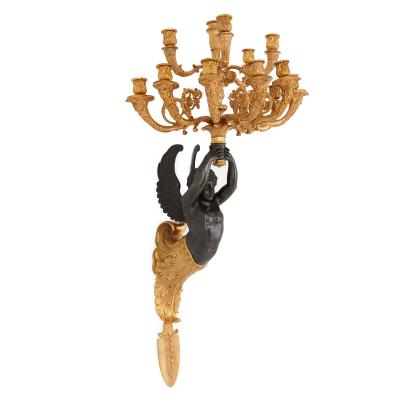 Pair of French Empire style bronze wall lights