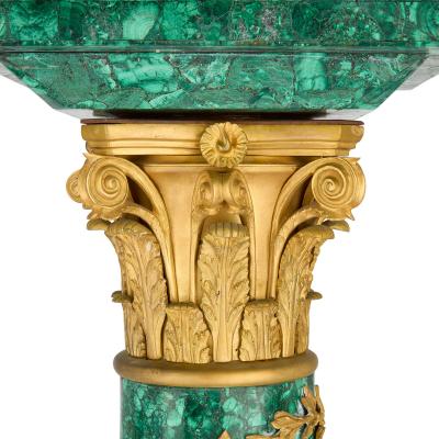 Pair of French Empire style malachite and gilt bronze pedestals