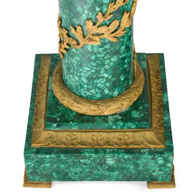 Pair of French Empire style malachite and gilt bronze pedestals