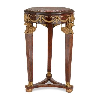 Pair of French Empire style ormolu wood and marble pedestals