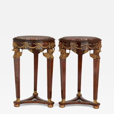 Pair of French Empire style ormolu wood and marble pedestals