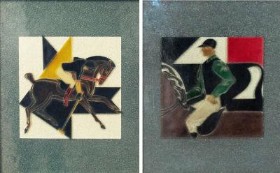 Pair of French Etched Polo Player Wall Plaques