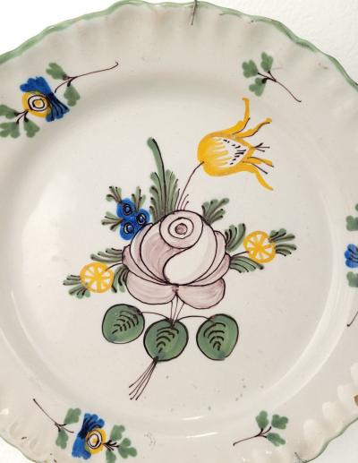 Pair of French Fa ence Flower Plates 18th century