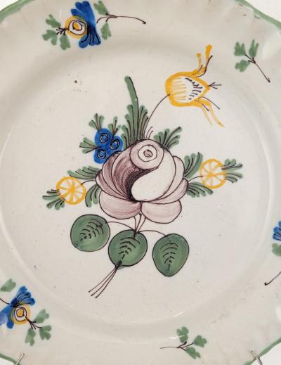 Pair of French Fa ence Flower Plates 18th century