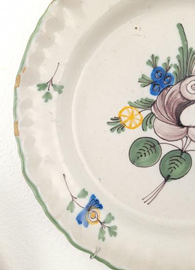 Pair of French Fa ence Flower Plates 18th century