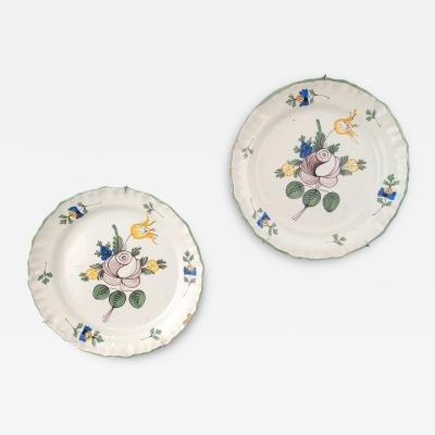 Pair of French Fa ence Flower Plates 18th century