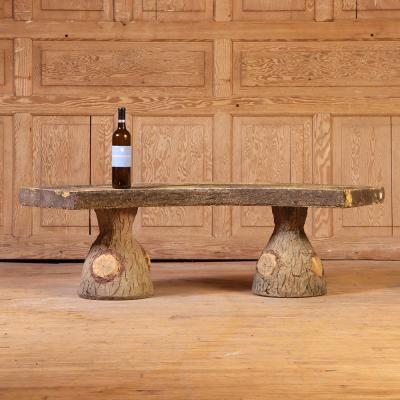 Pair of French Faux Bois Cast Stone Benches C 1960