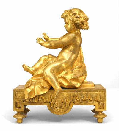 Pair of French Gilt Bronze Cupid Andirons