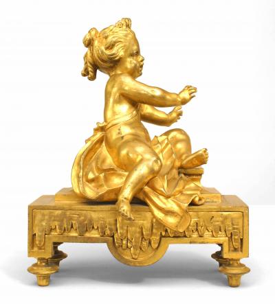 Pair of French Gilt Bronze Cupid Andirons