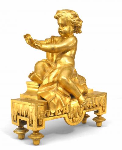 Pair of French Gilt Bronze Cupid Andirons