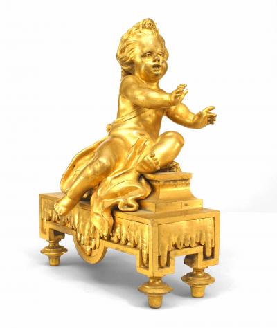 Pair of French Gilt Bronze Cupid Andirons