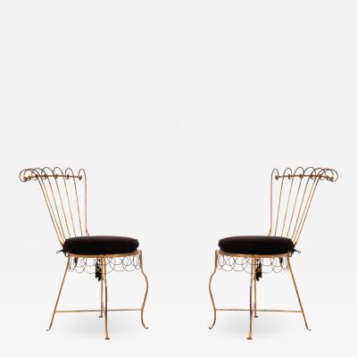 Pair of French Gilt Metal Side Chairs