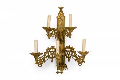 Pair of French Gothic Style Gilt Bronze Sconces