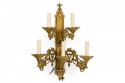 Pair of French Gothic Style Gilt Bronze Sconces