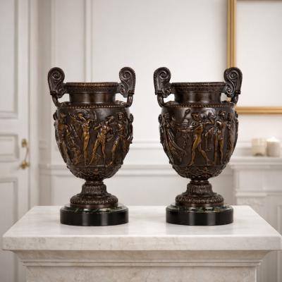 Pair of French Grand Tour Antique Bronze Townley Vases Urns circa 1870