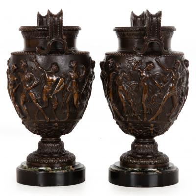 Pair of French Grand Tour Antique Bronze Townley Vases Urns circa 1870