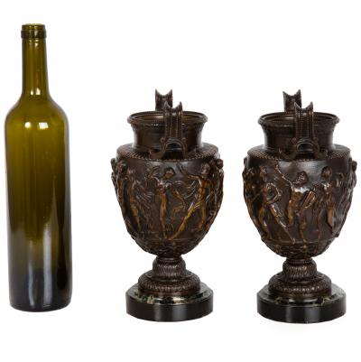 Pair of French Grand Tour Antique Bronze Townley Vases Urns circa 1870
