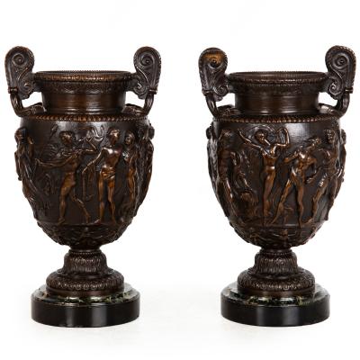 Pair of French Grand Tour Antique Bronze Townley Vases Urns circa 1870