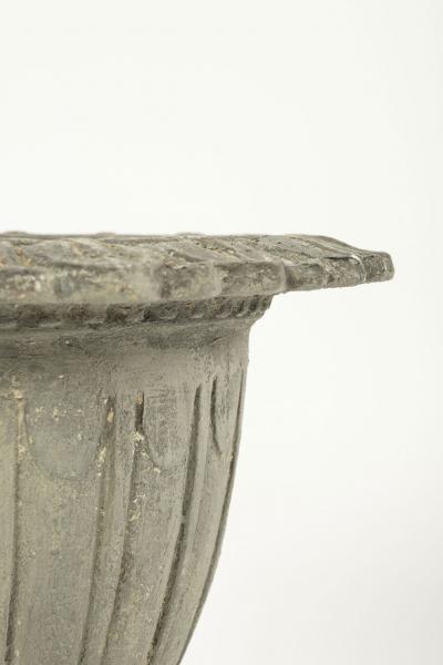 Pair of French Gray Painted Cast Iron Garden Urns