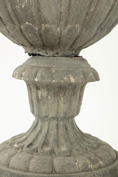 Pair of French Gray Painted Cast Iron Garden Urns