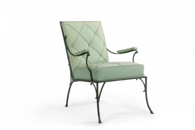 Pair of French Green Cushions Iron Arm Chairs