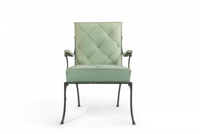 Pair of French Green Cushions Iron Arm Chairs