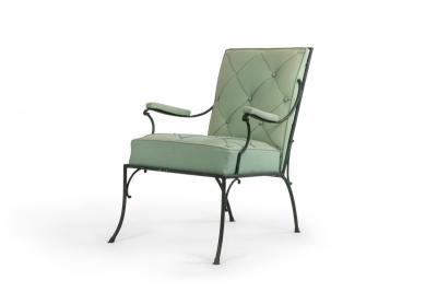 Pair of French Green Cushions Iron Arm Chairs