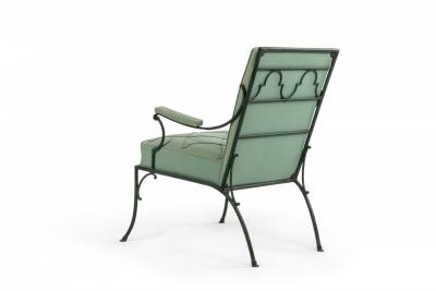 Pair of French Green Cushions Iron Arm Chairs