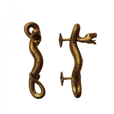 Pair of French Handcrafted Brass Snake Door Pull Handles 1960s