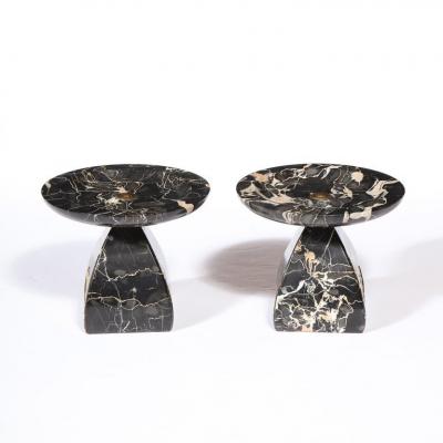 Pair of French High Style Art Deco Exotic Marble Tazzas with Foliate Detailing