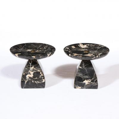 Pair of French High Style Art Deco Exotic Marble Tazzas with Foliate Detailing