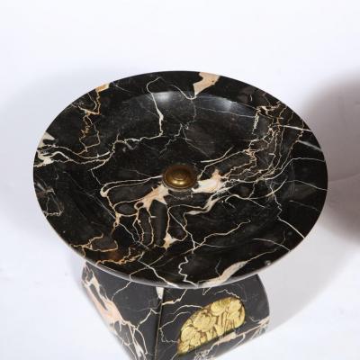 Pair of French High Style Art Deco Exotic Marble Tazzas with Foliate Detailing